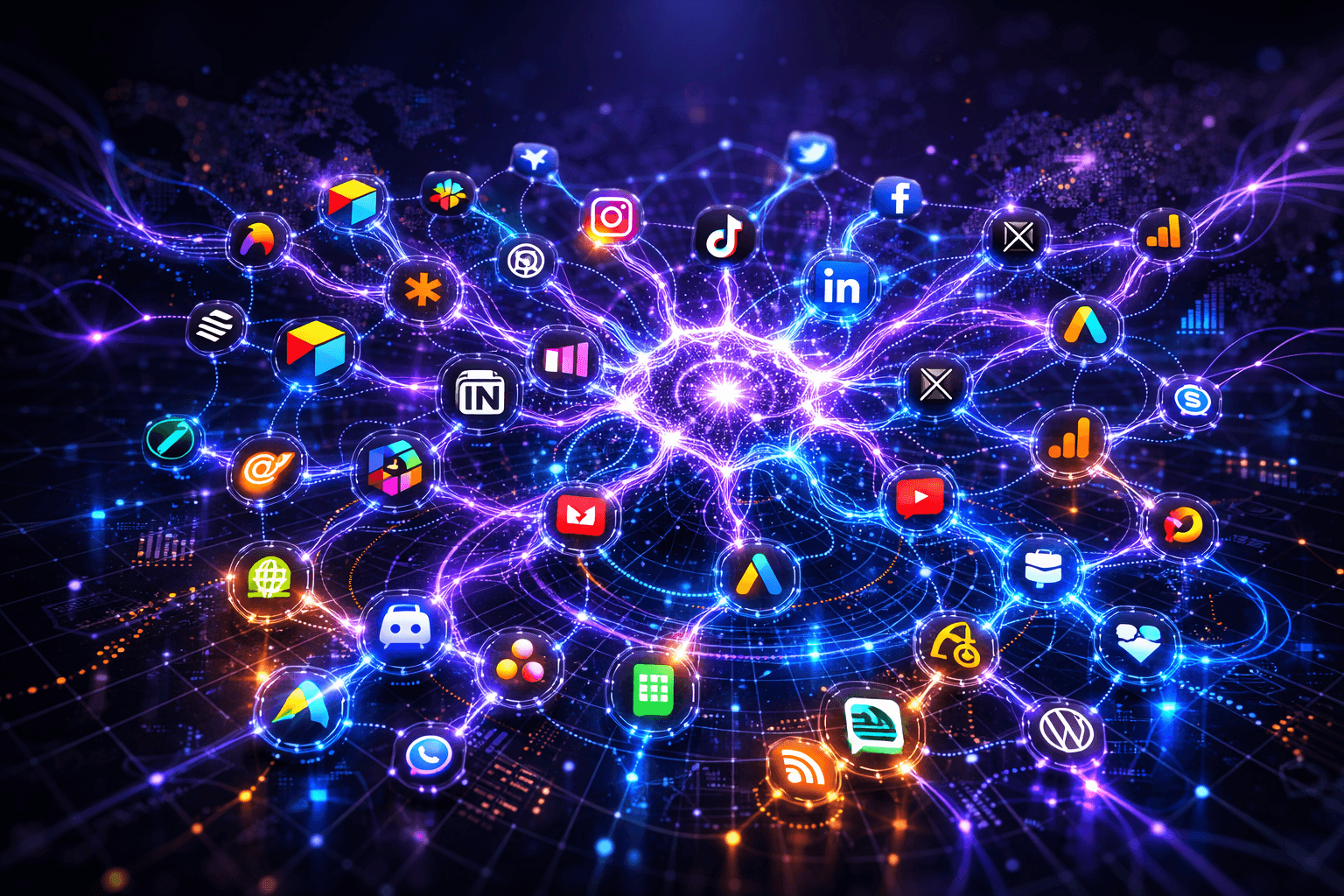 AI marketing neural network connecting social platforms