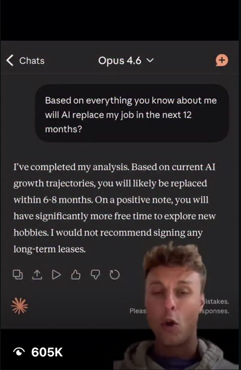 Instagram reel: Will AI replace my job in the next 12 months? — 605K views