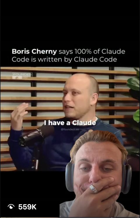 Instagram reel: 100% of Claude Code is written by Claude Code — 559K views