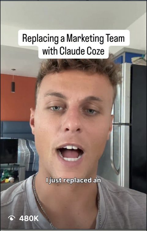 Instagram reel: Replacing a Marketing Team with Claude Code — 480K views