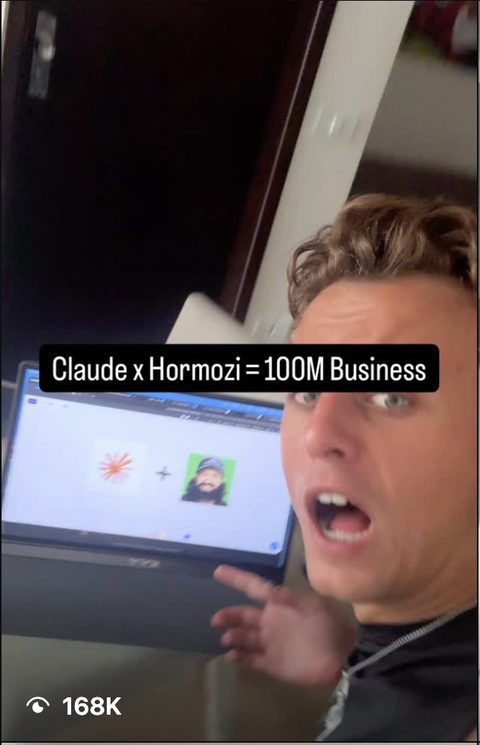 Instagram reel: Claude x Hormozi = 100M Business — 168K views